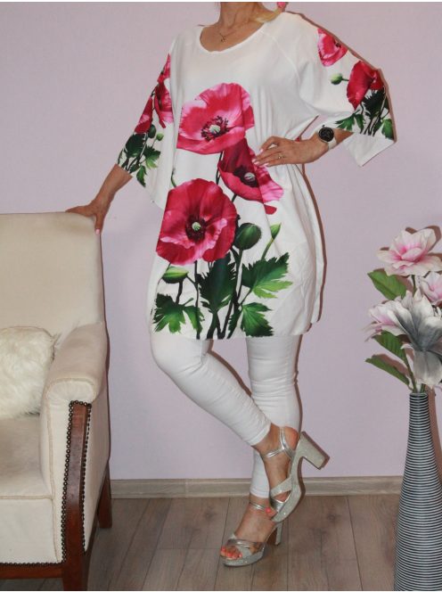 Pipacsos,oldala felsliccelt tunika!  pink XXL-3XL