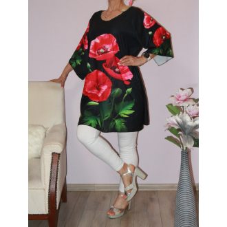 Pipacsos,oldala felsliccelt tunika!  fekete-piros XXL-3XL