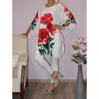 Pipacsos,oldala felsliccelt tunika!  piros XXL-3XL