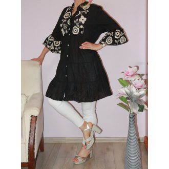  Hímzett virágos,harangujjú,lenvásznas ingtunika/ruha !  XL-XXL