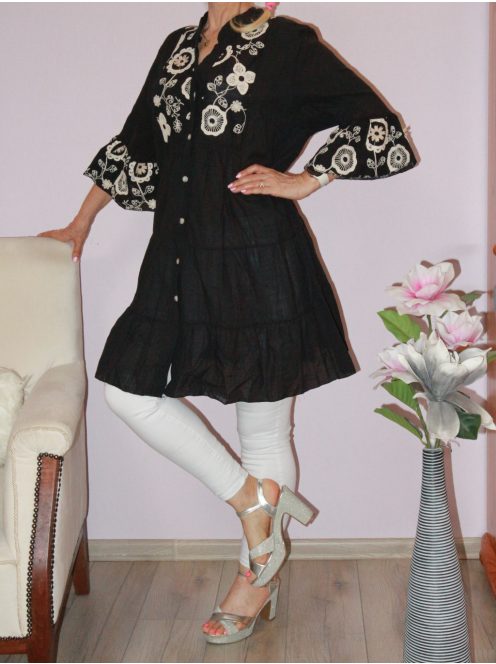 Hímzett virágos,harangujjú,lenvásznas ingtunika/ruha !  XL-XXL