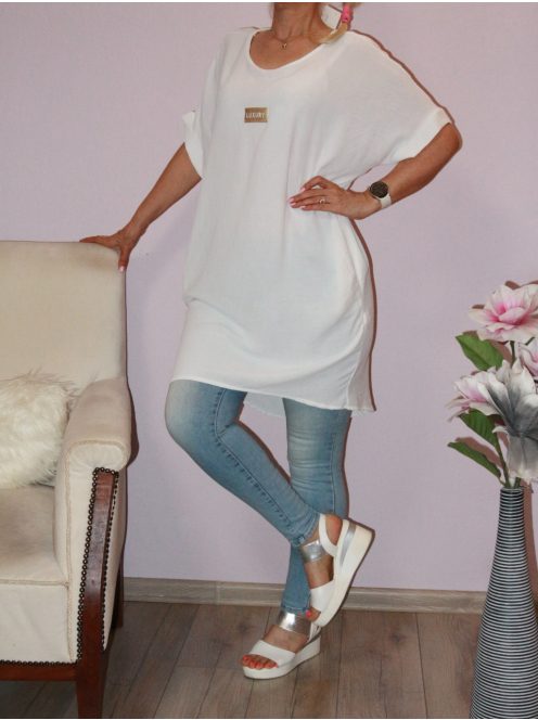 Luxury feliratos,hátulja hosszabb,zsebes tunika! fehér L-XXL
