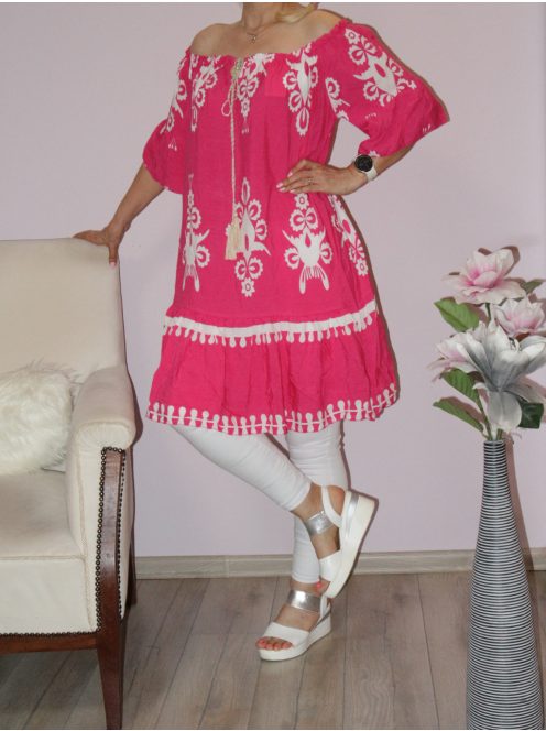 Népi motívumos,harangujjú,vállra húzható,ruha ! pink L-XXL