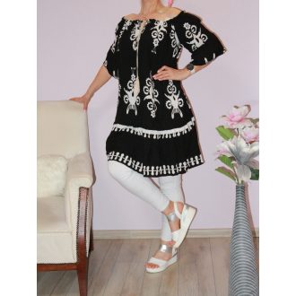   Népi motívumos,harangujjú,vállra húzható,ruha ! fekete L-XXL