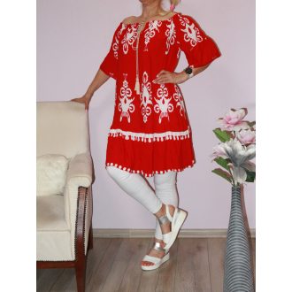   Népi motívumos,harangujjú,vállra húzható,ruha ! piros L-XXL
