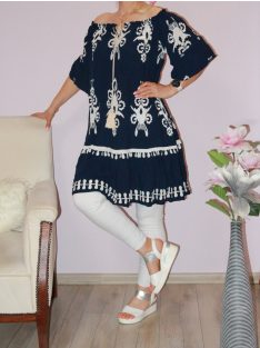   Népi motívumos,harangujjú,vállra húzható,ruha ! sötétkék L-XXL