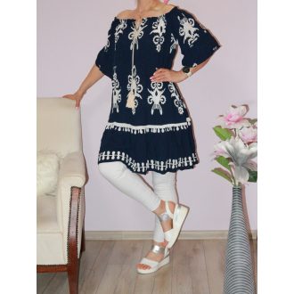   Népi motívumos,harangujjú,vállra húzható,ruha ! sötétkék L-XXL