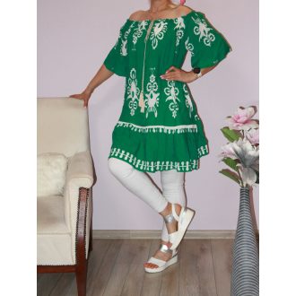   Népi motívumos,harangujjú,vállra húzható,ruha ! zöld L-XXL
