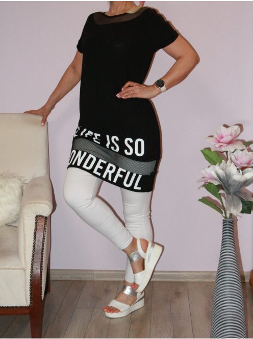 Hálós betétes,feliratos,zsebes tunika! fekete S/M,L/XL