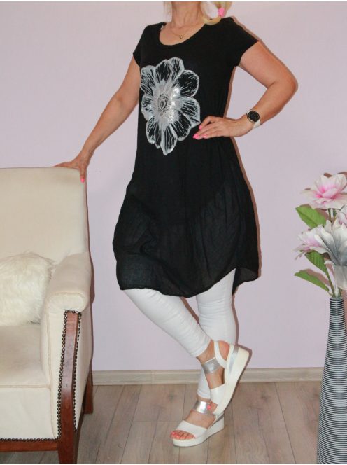 Ezüst virágos,hagyma tunika/ruha! fekete M-XL