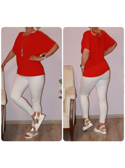 Láncos,nyaknál V nyakú,kötős felső ! piros L-XXL