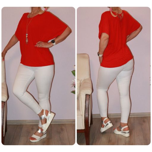 Láncos,nyaknál V nyakú,kötős felső ! piros L-XXL