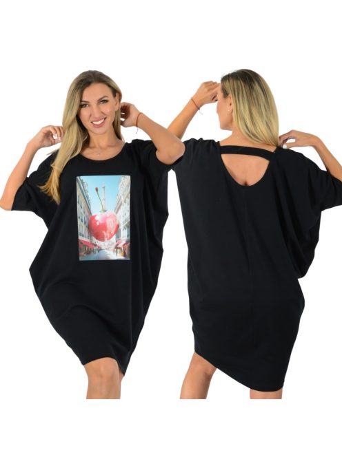 Cseresznye mintás,háta pántos,denevérujjas, lenge tunika! fekete L-XXL