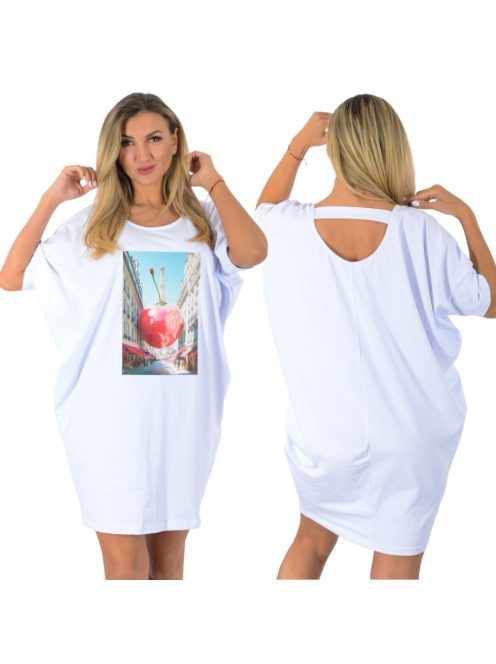 Cseresznye mintás,háta pántos,denevérujjas, lenge tunika! fehér L-XXL