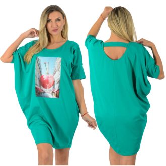   Cseresznye mintás,háta pántos,denevérujjas, lenge tunika! zöld L-XXL