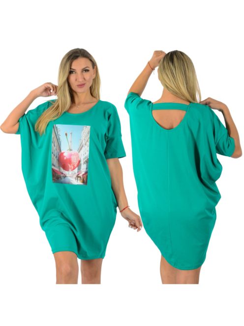 Cseresznye mintás,háta pántos,denevérujjas, lenge tunika! zöld L-XXL