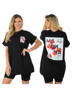 Málna mintás,hosszított fazonú póló ! fekete L-XXL