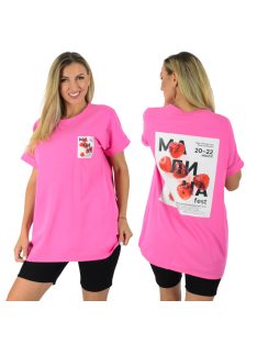 Málna mintás,hosszított fazonú póló ! pink  L-XXL
