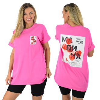Málna mintás,hosszított fazonú póló ! pink  L-XXL