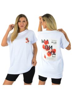 Málna mintás,hosszított fazonú póló ! fehér  L-XXL