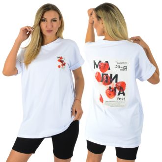 Málna mintás,hosszított fazonú póló ! fehér  L-XXL