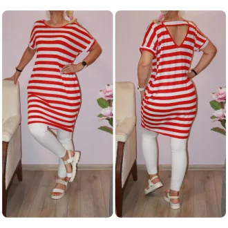Csíkos,háta pántos,zsebes tunika! piros  L/XL,XXL/3XL
