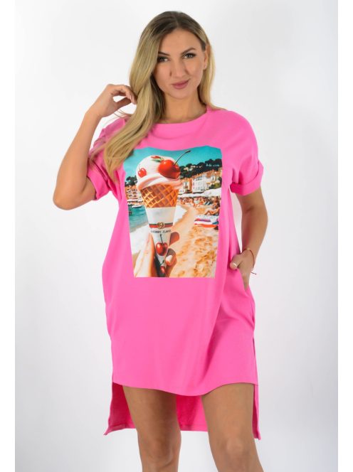 Fagyi mintás,zsebes,hátulja hosszabb tunika! pink L-XXL