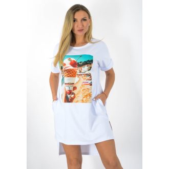 Fagyi mintás,zsebes,hátulja hosszabb tunika! fehér L-XXL