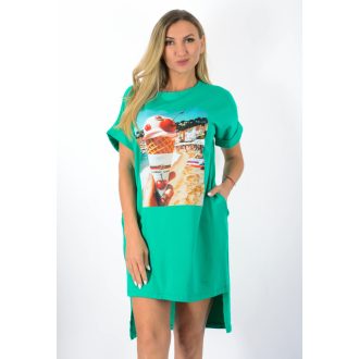 Fagyi mintás,zsebes,hátulja hosszabb tunika! zöld L-XXL