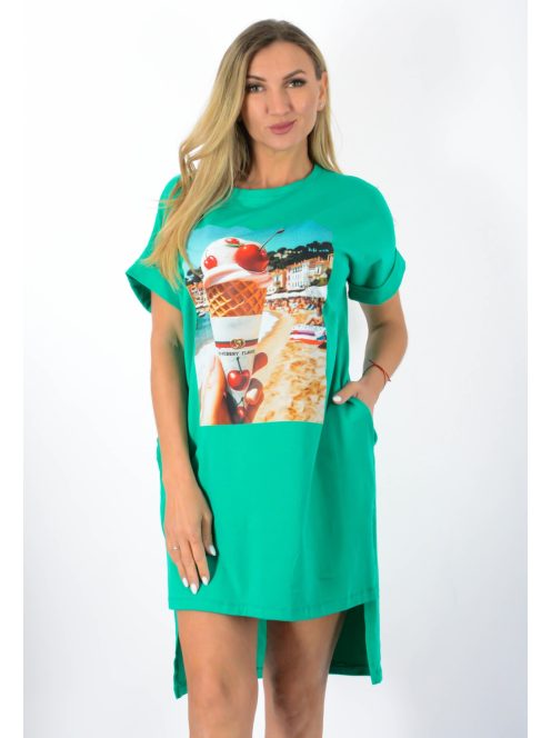 Fagyi mintás,zsebes,hátulja hosszabb tunika! zöld L-XXL