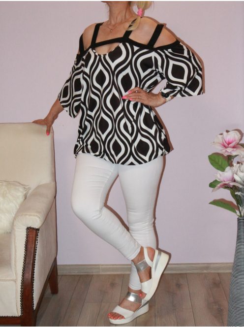 Mintás,pántos,válla nyitott,gumis aljú felső! fekete-fehér XXL-3XL
