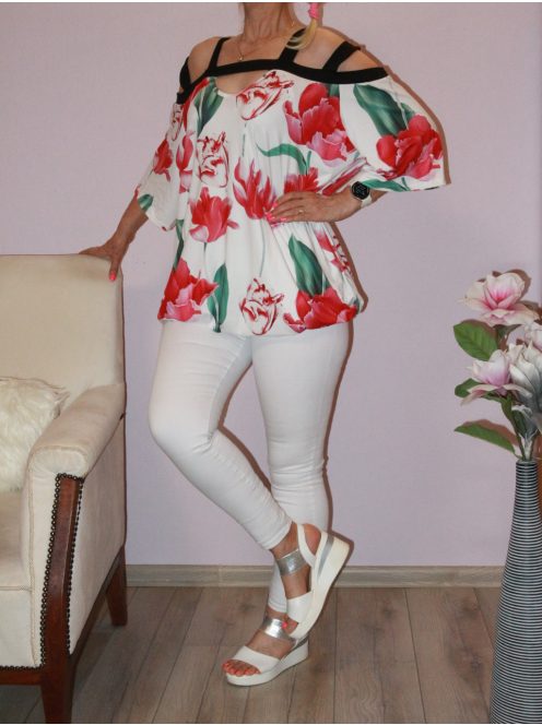 Virág mintás,pántos,válla nyitott,gumis aljú felső!  XXL-3XL