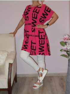 Betű mintás,zsebes,hátulja hosszabb tunika ! pink L-XXL