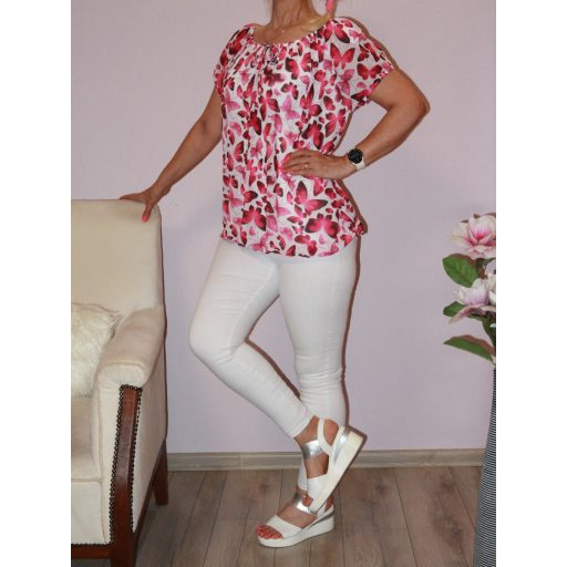 Lepkés,gumis aljú, muszlin felső! pink-fehér L-XXL