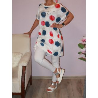 Pöttyös mintás,eleje húzott,pamut tunika!  L-XXL