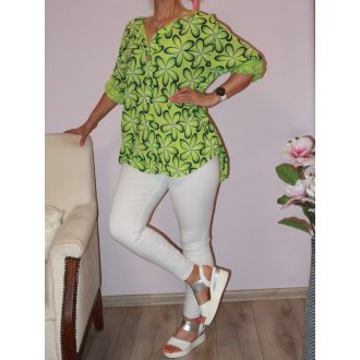 Virágos lenes,hátulja hosszabb felső ! zöld XL-XXL