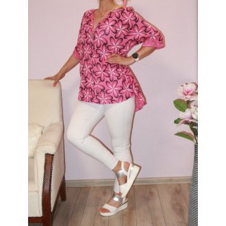 Virágos lenes,hátulja hosszabb felső ! pink XL-XXL