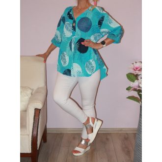   Pöttyös leveles lenes,hátulja hosszabb felső ! türkiz XL-XXL