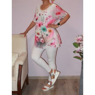Pillangó virágos A vonalú muszlin tunika! pink  L-XXL