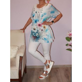Pillangó virágos A vonalú muszlin tunika! kék  L-XXL
