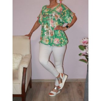 Virág mintás,alja kötős felső! zöld XXL-3XL