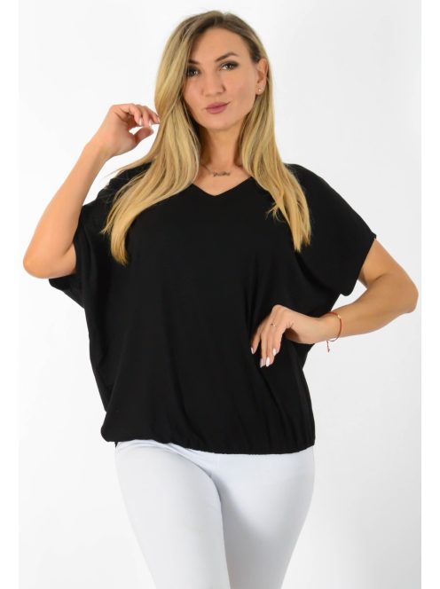 V nyakú,aszimmetrikus,gumis aljjú felső ! fekete L-XXL