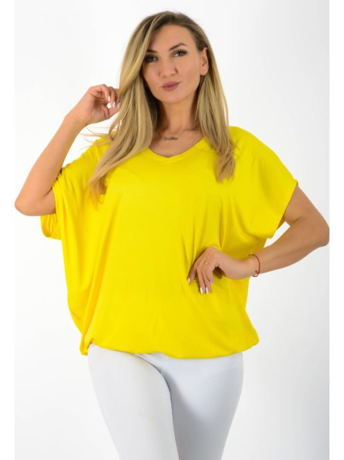 V nyakú,aszimmetrikus,gumis aljjú felső ! sárga L-XXL