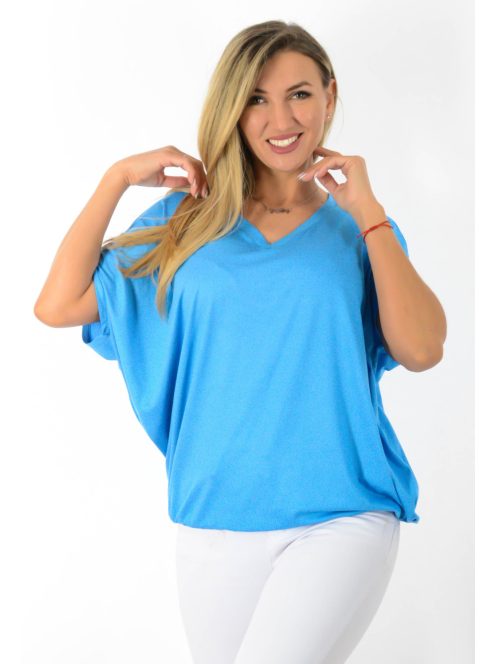 V nyakú,aszimmetrikus,gumis aljjú felső ! kék L-XXL