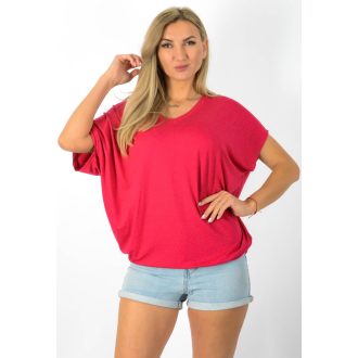   V nyakú,aszimmetrikus,gumis aljjú felső ! meggypiros L-XXL