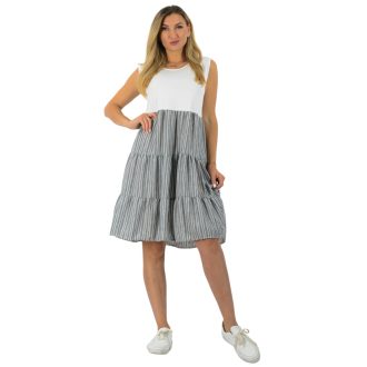 Csíkos fodros,lenvásznas aljú ruha! szürke M-XL