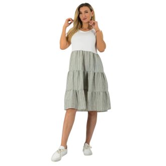 Csíkos fodros,lenvásznas aljú ruha! khaki M-XL