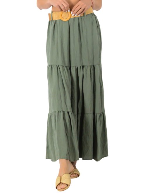 Öves,gumis derekú maxiszoknya! khaki S-XL