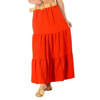 Öves,gumis derekú maxiszoknya! piros S-XL