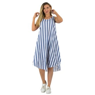 Csíkos ,A vonalú kerekített aljú ruha!  kék L-XL